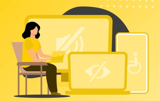 illustrazione che riporta vari device e una donna che lavora al pc